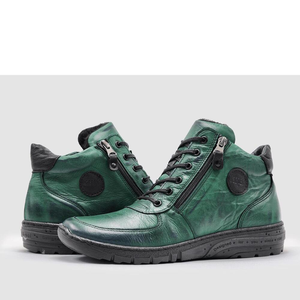 NEW KCR GROUP women's everyday wool-lined zip-up leather boots in green